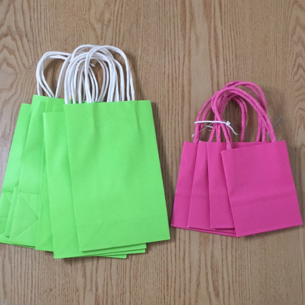 New Bundle Of 12 Gift Bags Lime Size 8.5”x8.1/4” Pink Size 5”x4”